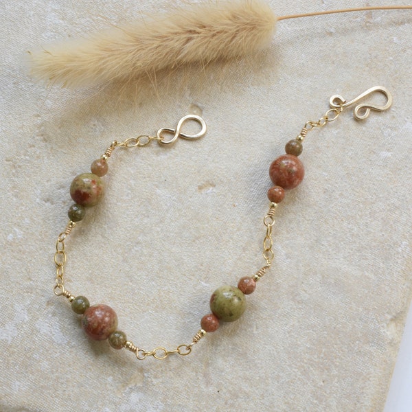 Earthy jasper station bracelet, Mothers Day jewelry, Custom gold filled bracelet for summer and fall