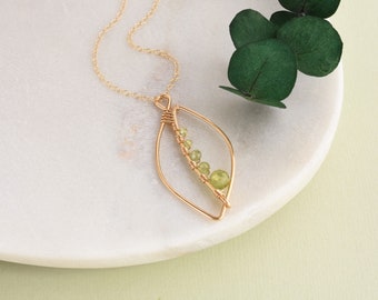 Peridot Leaf Necklace, August Birthstone Birthday Gift, 16th