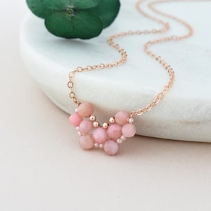 Pink Opal Necklace, Gold October Birthstone Jewelry, Birthday or 14th Anniversary Gift for Her, Handmade Dainty Opal Pendant