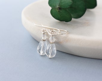 Clear quartz earrings, April birthstone birthday gift, Mothers Day jewelry, Sterling silver or gold filled