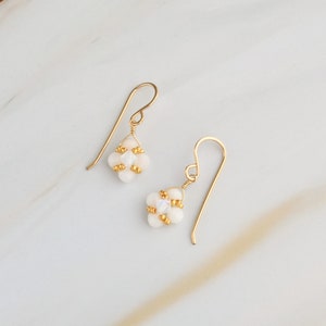 Dainty Opal Earrings, October Birthstone, White Opal Bridal Jewelry, Handmade 14k Gold Filled Earrings