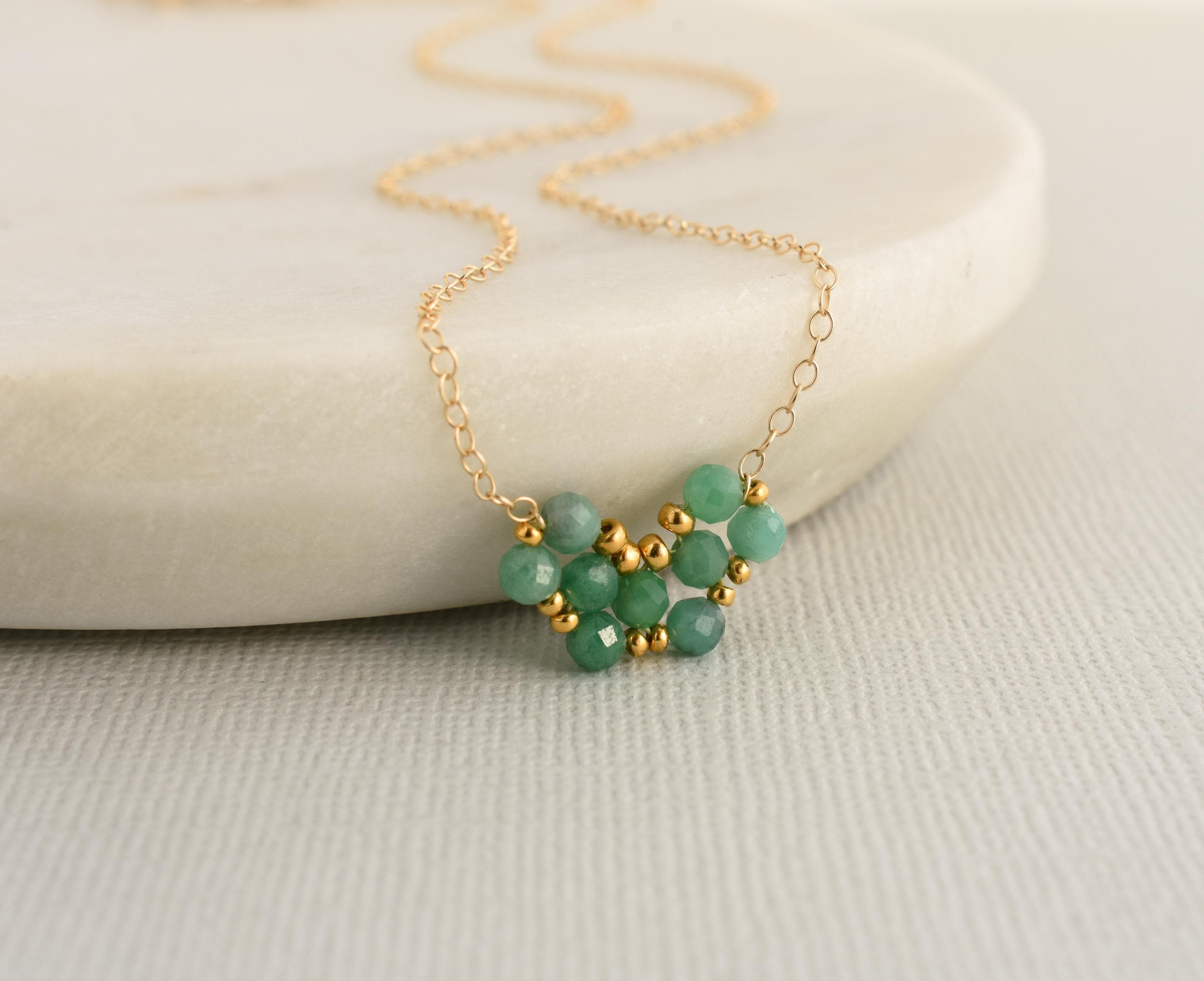 Dainty Emerald Necklace, Gold 20th Anniversary Gift for Wife, May