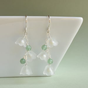 Lily of the valley earrings, May birth flower earrings gift, Sterling silver green aventurine earrings, Whimsical fairycore jewelry image 7