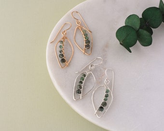 Leaf Emerald Dangle Earrings, May Birthday Gift for Plant Lover, Nature Inspired Mothers Day Jewelry