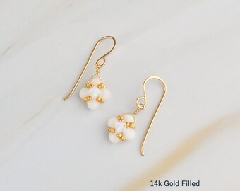 Gold Opal Earrings, Dangle Peruvian White Opal Jewelry, Handmade October Birthstone Gift For Her