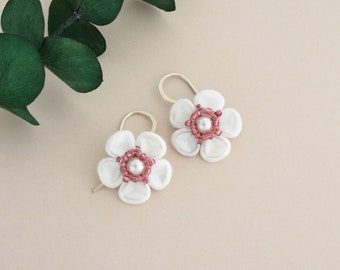 Sakura cherry blossom earrings for Easter and Spring, Handmade nature inspired jewelry, White flower leverback earrings