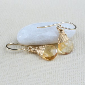 Wire wrapped citrine earrings, Dangle November birthstone earrings for Mom, Gold teardrop earrings image 5