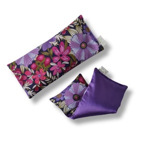 Eye Pillow Weighted Scented or Unscented Drawstring Cotton Gift Bag Self Care Purple Bloom image 1