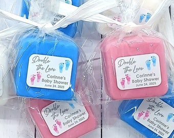 Twin Baby Shower Favors, Mini Soap Favor, Double the Love, Twin Theme, Baby Feet, Boy, Girl, Gender Reveal, Baby Sprinkle, Babyshower Favors