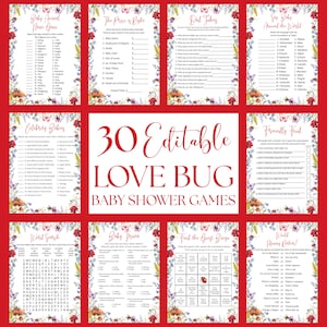 Love Bug Baby Shower Games Bundle, Garden Theme Party Printables (Digital Download) A Little Lovebug is on the Way, Fun Activities Pack LB7