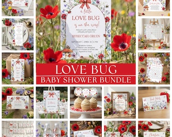 Love Bug Baby Shower Bundle, Love Bug Theme Decor, Invitation Set, Decorations, Lovebug, Ladybug, Spring, Garden Insect Digital Download LB7