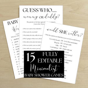 Minimalist Baby Shower Games Bundle, Modern Gender Neutral Party Activities, Digital Download Black and White Printable Fun Icebreakers Pack