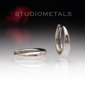 12mm 19K White Gold Sleeper Huggie Hoops, Sleep In, Leave In Earrings, 18K Tapered Huggies, Solid Gold Hoop Earrings, Gift for Him or Her
