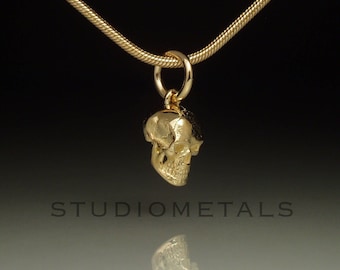 14K, 8mm Skull Charm, Solid Gold: Realistic Anatomy Jewelry