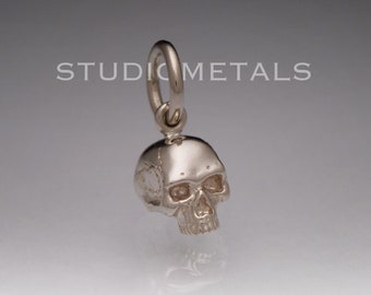Solid 14K, 6mm Half Skull Charm: Jawless Gold Skull Pendant, Realistic Anatomy Jewelry