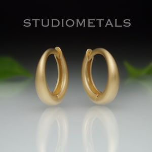 Matte 18K Gold Huggie Earrings, Solid 18K Gold Sleep In Earrings, 12mm Gold Hoops, Huggie Hoop Earrings, High Quality Gift for Her