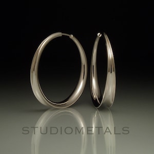 1 to 1.5 Inch Hammered Silver Hoops, Large Silver Hoops, Gift for Her, Everyday Medium Hoop Earrings image 1