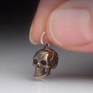 Solid 14K Gold Skull Pendant 18K Splatter, 3D Skull Charm, Skull Anatomy Jewelry, Unique Gift for Him, Black Antiqued 14K Gold Skull Charm
