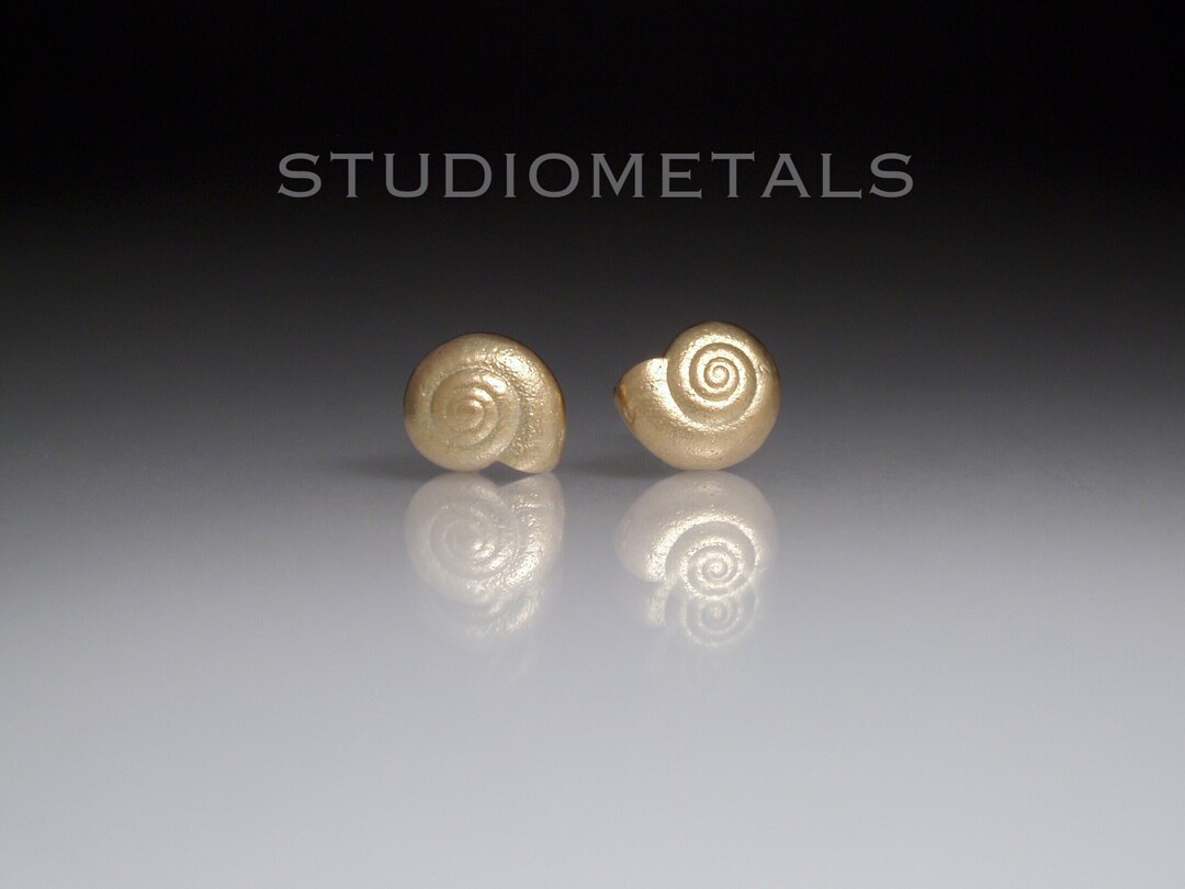5mm Spiral Shell Stud Earrings in 14K Yellow Gold, Snail Studs, Sea ...