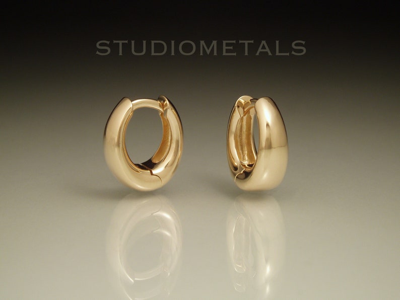 Wide Gold Hoop Earrings Chunky 14K Huggies 13mm Tapered Etsy