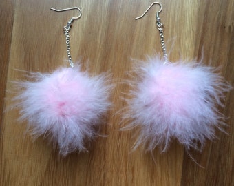 Baby Pink Pom Pom Earrings on chain
