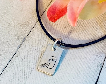 Hand Stamped Parakeet Necklace--Christmas, Hanukkah, holidays