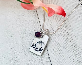 Pomegranate Necklace, hand stamped--Hanukkah, Christmas, holidays, Mother's Day, baby, fertility, pregnancy