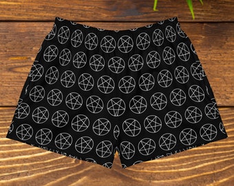 Satanic Star Womens Athletic Shorts, Halloween Devil Shorts Satan Shorts Lucifer Shorts 666 Wiccan Occult Halloween gift spooky scary shorts