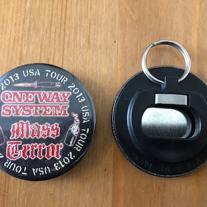 One Way System/ Mass Terror Tour Bottle Opener, punk, hardcore, crust, English punk, one way system band, mass terror band, tour memorabilia