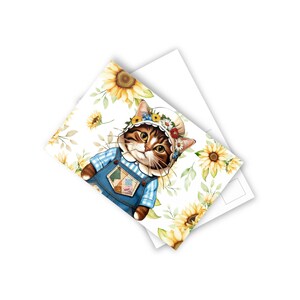 Cartes postales de chat de campagne, adorable papeterie pour l'été