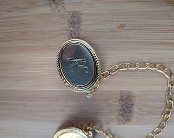 vintage sweater clips gold tone monogram initial letter k