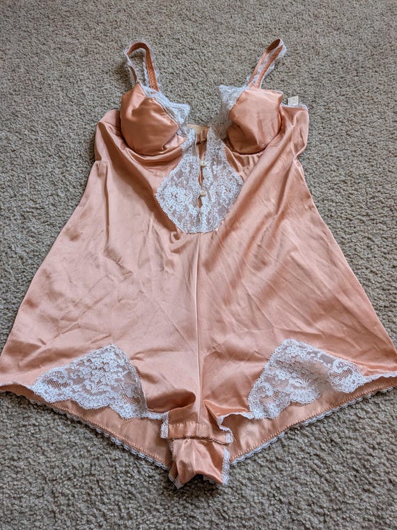 Vintage teddy lingerie, peach lingerie - image 1