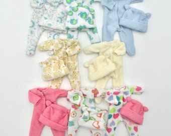 Juego de pijama y gorro para muñeca bebé de 8" - Se adapta como la ropa de muñeca bebé Little Bitty de American Girl ®