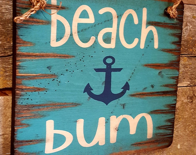 Beach Bum, Rustic, Antiqued, Beach, Western, Wooden Sign