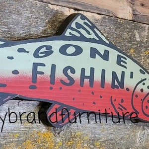 Gone Fishin&#39;, Rustic, Antiqued, Wooden Sign