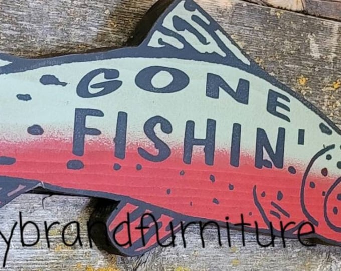 Gone Fishin', Rustic, Antiqued, Wooden Sign