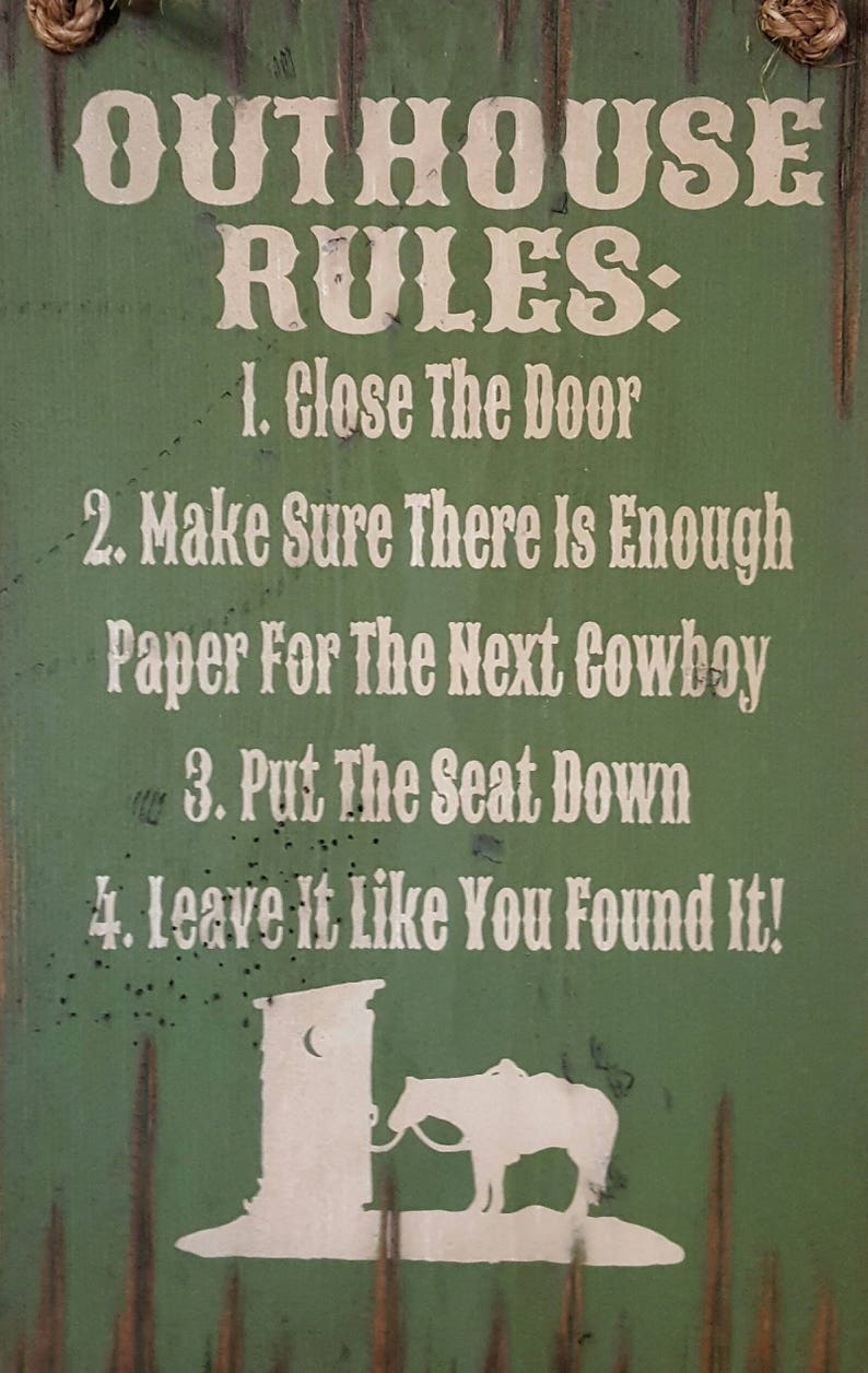 Outhouse Rules Humorous Western Antiqued Wooden Sign Etsy
