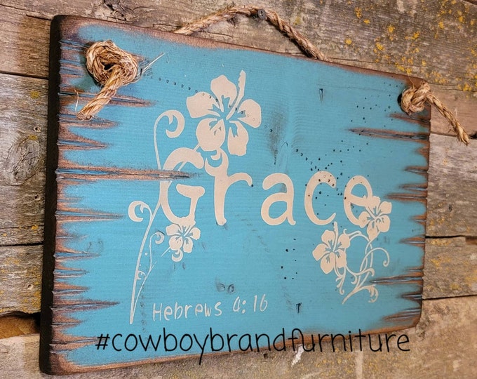 Grace, Hebrews 4,16, Wooden, Antiqued, Bible Verse Sign