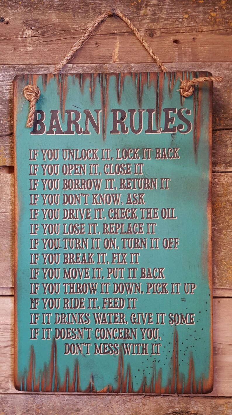 Barn Rules Rustic Western Antiqued Wooden Sign Etsy