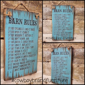 Barn Rules, Rustic, Western, Antiqued, Wooden Sign