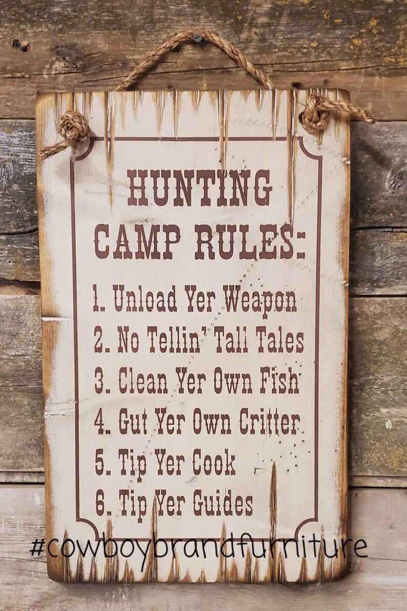 Hunting Camp Rules Humorous Antiqued Wooden Sign Etsy