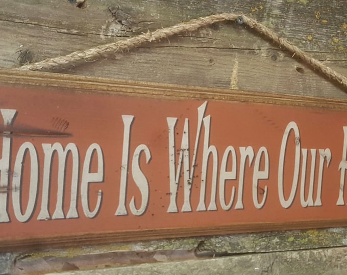 Home Is Where Our Herd Is, Western, Antiqued, Wooden Sign in RUSTY RED