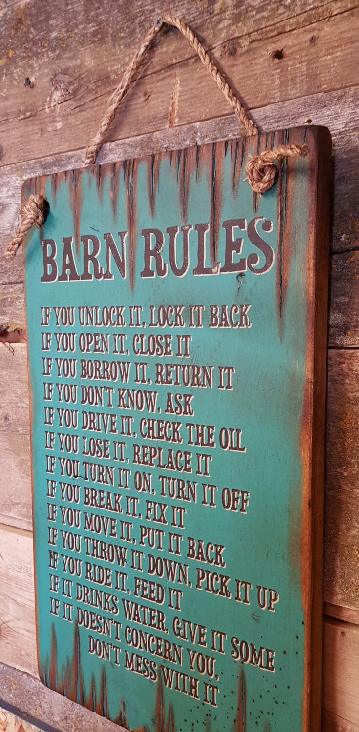 Barn Rules, Rustic, Western, Antiqued, Wooden Sign
