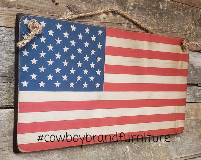 American Flag, Old Glory, Stars and Stripes, Western, Antiqued, Rustic, Wooden Sign