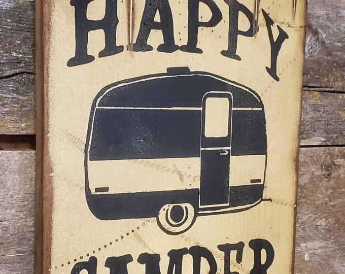 Happy Camper, Western, Antiqued, Rustic, Camping, Wooden Sign