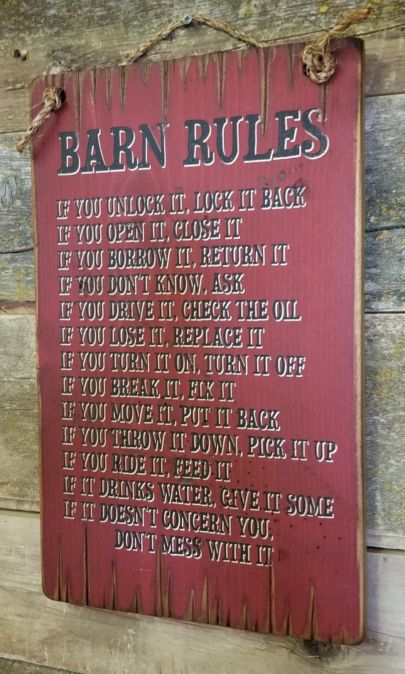 Barn Rules Rustic Antiqued Vintage Western Wooden Barn Etsy