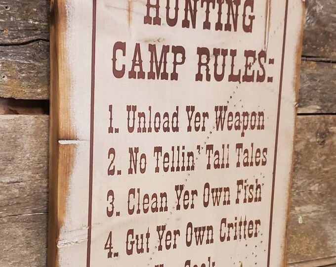 Hunting Camp Rules, Humorous, Antiqued, Wooden Sign