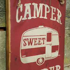 Camper Camper douce, rustique, antique, Western, signe de Camping, en bois
