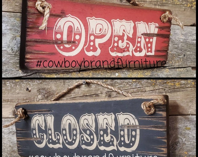 Open and Closed Sign Set, Western, Antiqued, Wooden Signs