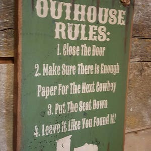 Outhouse Rules, Humorous, Western, Antiqued, Wooden Sign